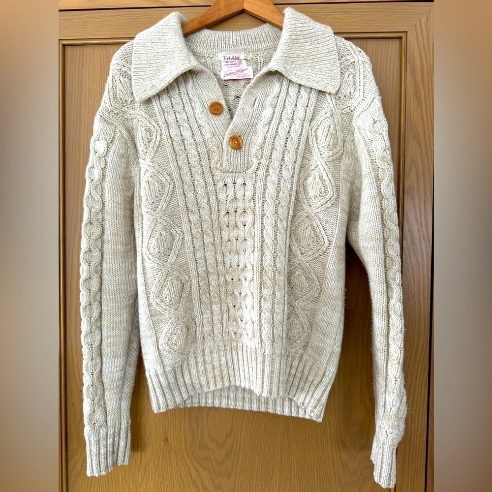 Vintage Thane Acrylic Pullover Cable Knit Button Panel Sweater / Medium